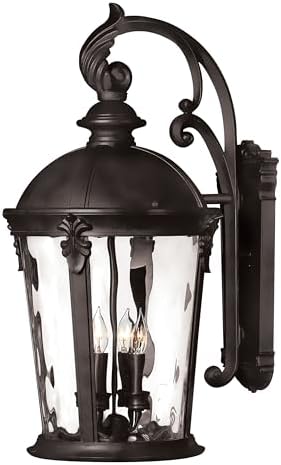 Hinkley 1899BK Windsor Large Four Light Outdoor Wall Mount Lantern, European Influence, Aluminum, Clear Water Glass, Estate Series, Black Finish