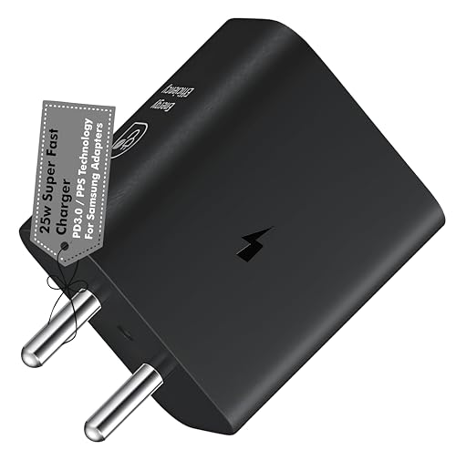 Image of 25W USB-C Fast Wall Charger - Compatible with Samsung Galaxy S23 S22 S21 21 FE S20 A34 M14 M34 M54 M53 M33 M13 - S A M F Series (Adapter Only)| Original Rapid Charging (Black)