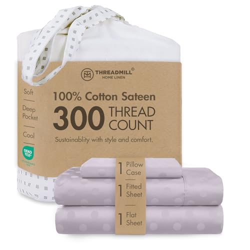 Image of Threadmill Cotton Twin XL Sheet Set, Sateen, Jacquard, Lilac, 3-Piece | 100% Cotton, Sateen Weave, Jacquard Pattern, 3-Piece Set, 16 inch Deep Pocket, Cooling, Fade-Resistant, Breathable