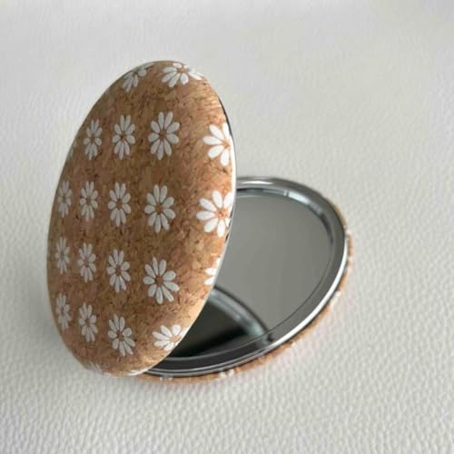 Image of Pocket Makeup Mirror | Small Compact Face Mirror for Makeup | Cute Waffle Design Portable Pocket Size Mirror for Purse & Travel (Oval + White)