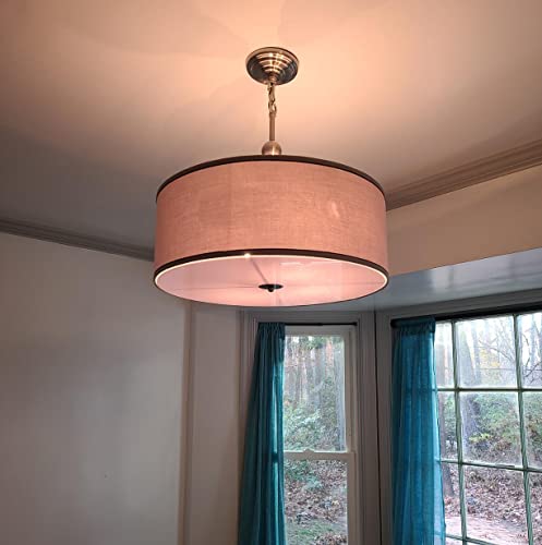 A1A9 Modern 4-Light Drum Pendant Light Fixture, 22'' Nickel Fabric Shade, Acrylic Diffuser, Hanging Ceiling Lights, Simple Mid-Century Chandelier For Entryway, Hallway, Dining Room And Foyer #TOP2