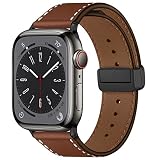 Leder Band für Apple Watch Armband 49mm 45mm 44mm 41mm 40mm 38mm 42mm Damen/Herren, Echtes Leder Magnetisch Ersatzarmband für Apfelband Armbänder iWatch Series 9/8/7/6/5/4/3/2/SE/Ultra/2,Braun