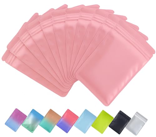 Plaphy 100 Bolsas Zip Herméticas Planas, Bolsas Mylar Coloridas con Cierre Resellable, Bolsas de Aluminio Autocierre para Empaque, Organización y Almacenamiento de Alimentos (Rosa, 8 x 13 cm)