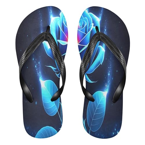 STAYTOP Glowing Blue Rose Flip Flops Sandals of Men's & Women's,Sandals Beach Slippers Shower Slides