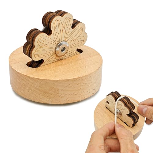 Floral Thread Cutter with Solid Wood Base & 5-Position Blade Saver - Anti-Slip Rotary Tool for Sewing Quilting Chain Piecing and Yarn Crafts