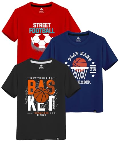 Image of RAAX Boys T Shirts Combo Pack of 3 | 100% Cotton Graphic Printed Half Sleeve Round Neck Tshirts for Kids Boys 2-16 Years | Regular Fit Casual