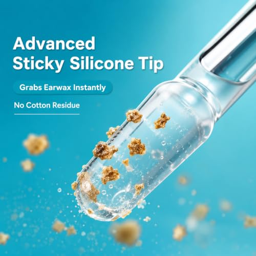 Image of Reusable Sticky Ear Cleaner Tool Set, 24 Pcs Soft Silicone Adhesive Ear Wax Removal Sticks with Washable Resin Tips for Safe Ear Cleaning, Reusable Ear Pick Kit for Adults and Children