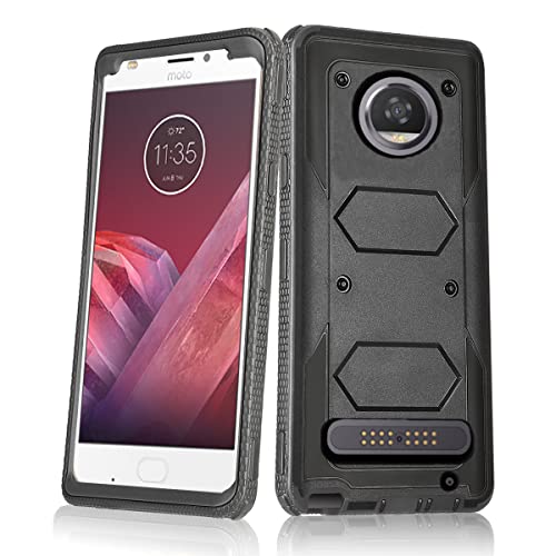 Asuwish Phone Case for Moto Z2 Play/Force Cover Hybrid Shockproof Drop Proof Full Body Protective Heavy Duty Cell Accessories Motorola MotoZ2Play MotoZ2Force Droid Z2Force 2Z Z2play Women Men Black