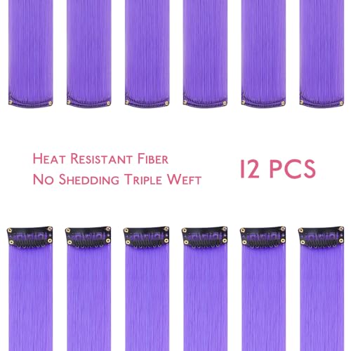 Image of WENNALIFE 12 PCS Light Purple Hair Extensions Clip in, Colored Clip in Hair Extensions for Kids Highlights Rainbow Hair Clips for Girls Synthetic Straight Pop-up Style Colorful Girls Hair Accessories