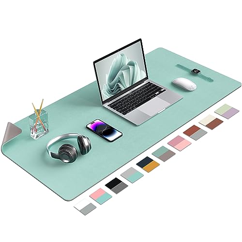 Desk Mat Large Protector Pad - Multifunctional Dual-Sided Office Desk Pad,Smooth Surface Soft Mouse Pad, Waterproof Desk Mat for Desktop, Pu Leather Desk Cover for Office/Home(Lake Blue, 36" x 17")