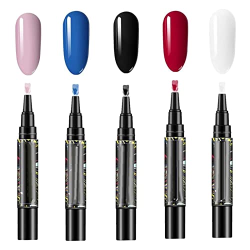 5 piezas de esmalte de uñas Pen Set, 3 en 1 Laca Pen Gel de uñas de gel de colores, esmalte de uñas de gel de un solo paso pluma de pintura de gel de uñas kits de arte de (002,