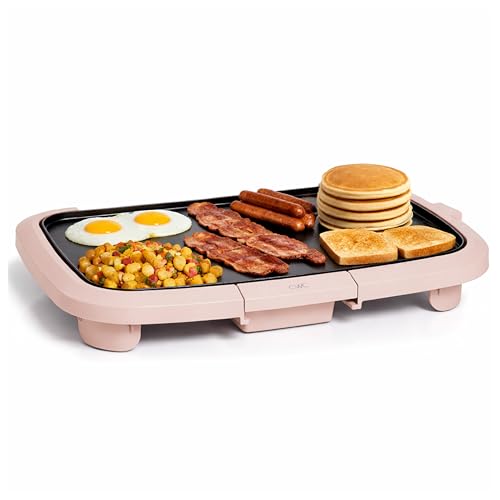 COOK WITH COLOR Electric Griddle 1200W Nonstick Surface for Pancakes Burgers Eggs & More Removable Temperature Control Slide-Out Drip Tray 10 x 16 Cooking Area Dusty Rose