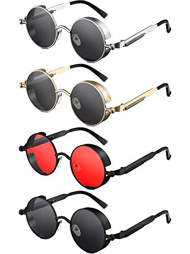 Weewooday Retro Round Steampunk Sunglasses for Men Women