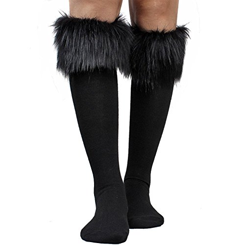 Image of Women's Fur Socks Furry Fuzzy Leg Warmers Soft Boot Cuffs Cover High Socks
