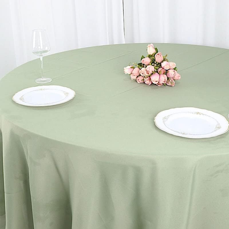 Miniatura 4 de Mantel redondo de poliéster verde eucalipto de 108 pulgadas para bodas, fiestas, banquetes, recepciones, eventos, cocina, comedor