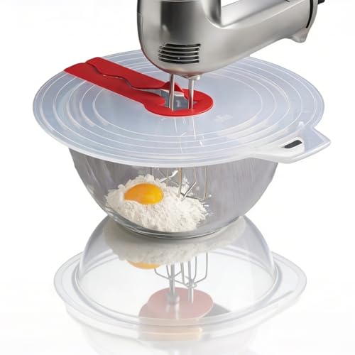 Cyrank Mixer Splatter Guard, 12 Inch Silicone Splash Cover Mixing Bowl Splatter Guard Whisk Mixing Bowl Lid Anti Splash Cover for Hand Mixer Whisking Eggs
