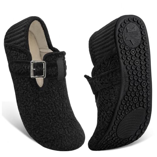ATHMILE Slippers for Women Men – Adjustable Wide Diabetic House Slippers Comfy Fuzzy Teddy Fleece Slipper Socks Slip on House Shoes Non-Slip Indoor Outdoor for Home Travel Yoga Hospital