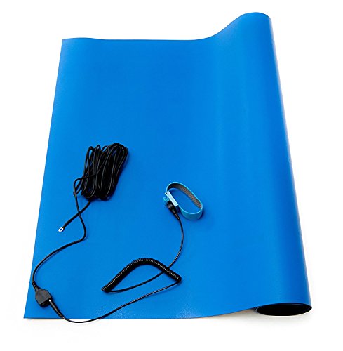 Preisvergleich Produktbild Antistatische Schweißmatratze, Gummimatte für hohe Temperatur ESD mit Handgelenkband und Erdungskabel 76,5 cm x 47 cm x 0,2 cm, blau