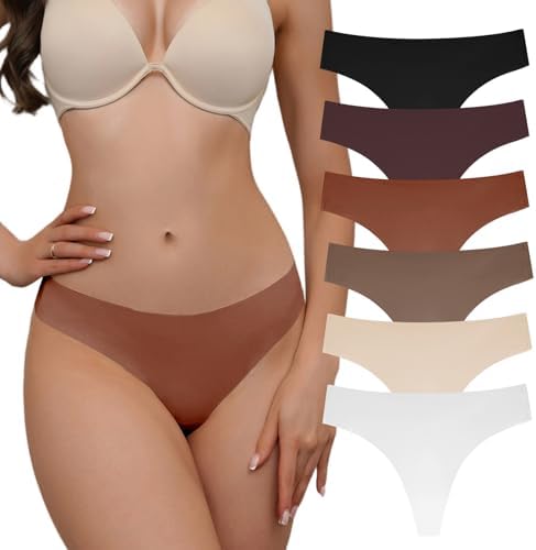 RoyallBelle Seamless Thongs For Women V-Waisted Sexy Invisible No Show Breathable Stretch Panties Underwear 6-Pack