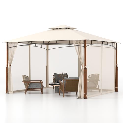 COSTWAY Carpas para Exteriores 3,6 x 3m con Red, Cenadores para Jardin, Techo con Dosel de 2 Niveles, Pergolas de Jardin Impermeable Exterior