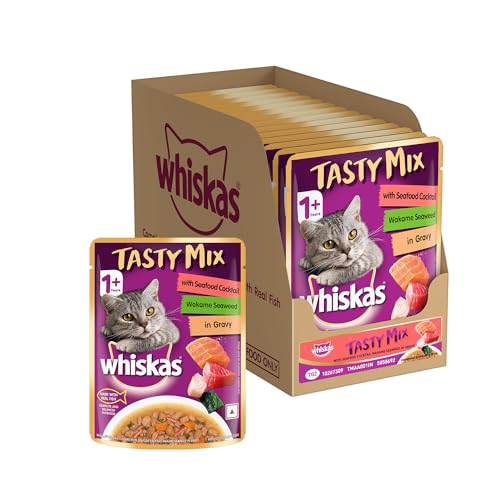 Whiskas Tasty Mix Adult (1+ Year) Wet Cat Food, Seafood Cocktail Wakame Seaweed in Gravy, 70 g, Pack of 14|Made with Real Fish|Complete & Balanced Nutrition for Adult cat (B0CP9DMV24) Amazon Price History, Amazon Price Tracker