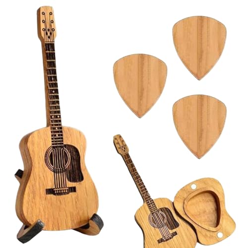VAEIORP 1 Set Porte-Médiator en Bois en Forme de Guitare avec Support Boîte à Médiators Artisanat en Bois