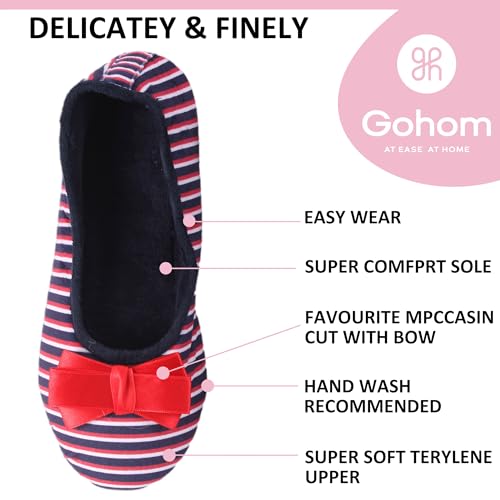 Women's Ballerina Slippers, Lightweight Slip-On Washable, Fuzzy, Indoor Shoes with Bow Accent - Perfect for Travel, Bedroom, and House2