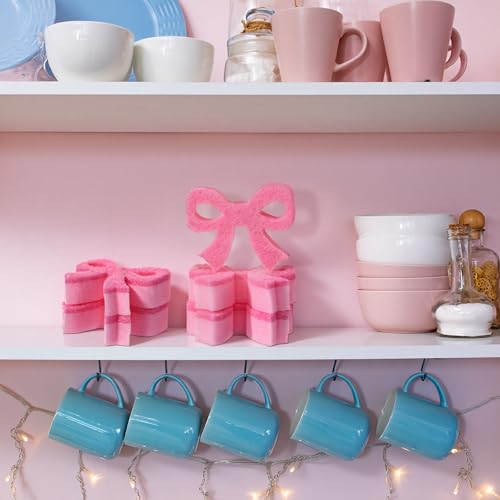 Image of Tioncy 12 Pack Kitchen Sponges Bulk Dual Sided Scrubber Sponges Dishwashing Kitchen Cleaning Accessories for Dishes Pots Pans Cute Household Supplies(Classic Bow)