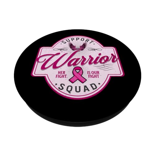 Support Squad Her Fight Our Fight Breast Cancer Warrior Team PopSockets Swappable PopGrip, Black - Image 2