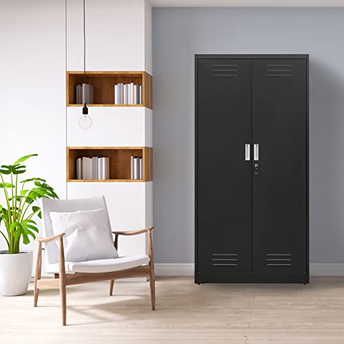 Metal Storage Cabinet, 72 Inch Large Steel Cabinet, Metal Cabinet With Lockable Doors And Adjustable Shelves, Tall Metal Cabinet Suitable For Office, Garage, Home. 72”H×36”W×18”D #TOP5