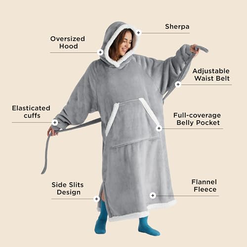 Image of Bedsure Wearable Blanket Hoodie, Cozy Long Hooded Blanket Sweatshirt as Mothers Day Hoodie Gifts for Mom Women, Small, Grey