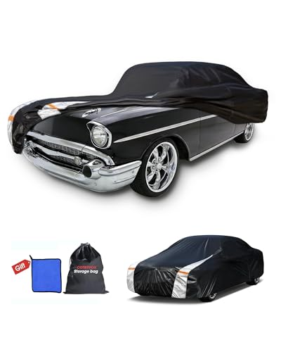 Image of Multi-Layer Car Cover Custom Fit for Chevrolet Bel Air(1953-1957), 100% Waterproof All Weather for Automobiles, Gift with Towel, Heavy Duty Car Covers for Rain Sun UV Protection with Door Zipper.