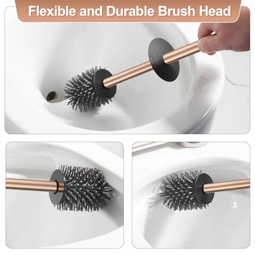 Image of Toilet Brush and Holder Set Rose Gold Freestanding for Bathroom