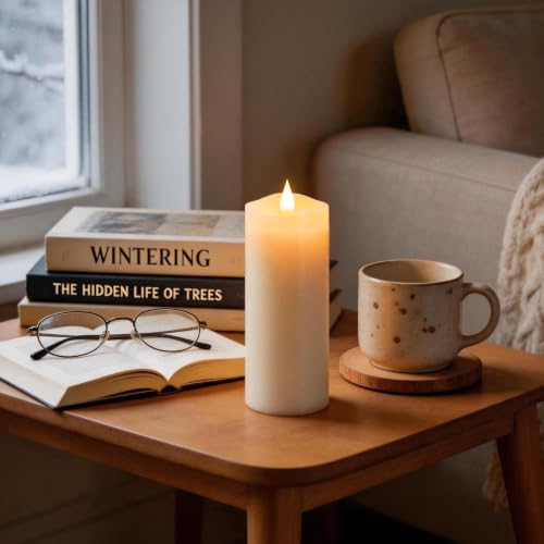 Image of Flameless LED Candles 3 inchx8 inch Set of 1, Battery Operated with Remote & Timer, 600-Hour on 2 AA Batteries, Flickering Realistic Flame, White for Indoor /Outdoor