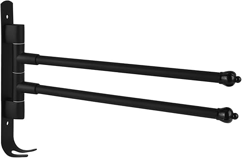 Miniatura 2 de Toallero giratorio de acero inoxidable negro con 3 brazos, toallero giratorio y movible con 3 brazos, ideal para baño, armario y cocina (dos postes)