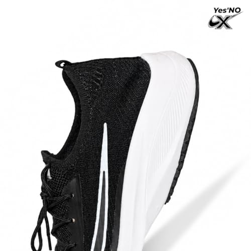 Image of Yes'No Men's Sports Shoes | Lightweight Mesh Running Shoes with Soft Cushioning & Lace-Up Design | Comfortable Slip-On Sneakers for Walking, Jogging, Gym 2 inch Curved Heel, Black