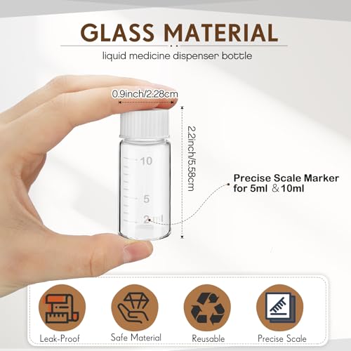 Baderke 4 Pcs Liquid Medicine Travel Container Scale Glass Liquid Containers Small Single Dose Medicine Bottles Dispenser and Leak-proof Plug Travel Essentials Accessories(Clear,10ml)2