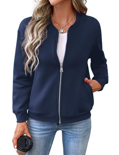 Women's Zip Up Sweatshirts Jackets Long Sleeve Bomber Jacket Casual Outwear with Pockets