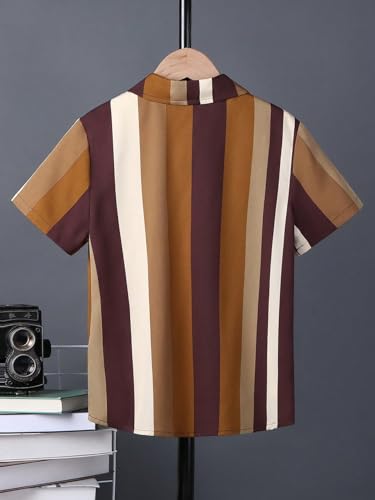 Floerns Boy's Striped Print Short Sleeve Button Down Shirt Blouse Top2
