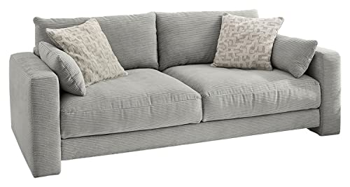 Home4You Big-Sofa - Hellgrau - Cord - mit Kissen