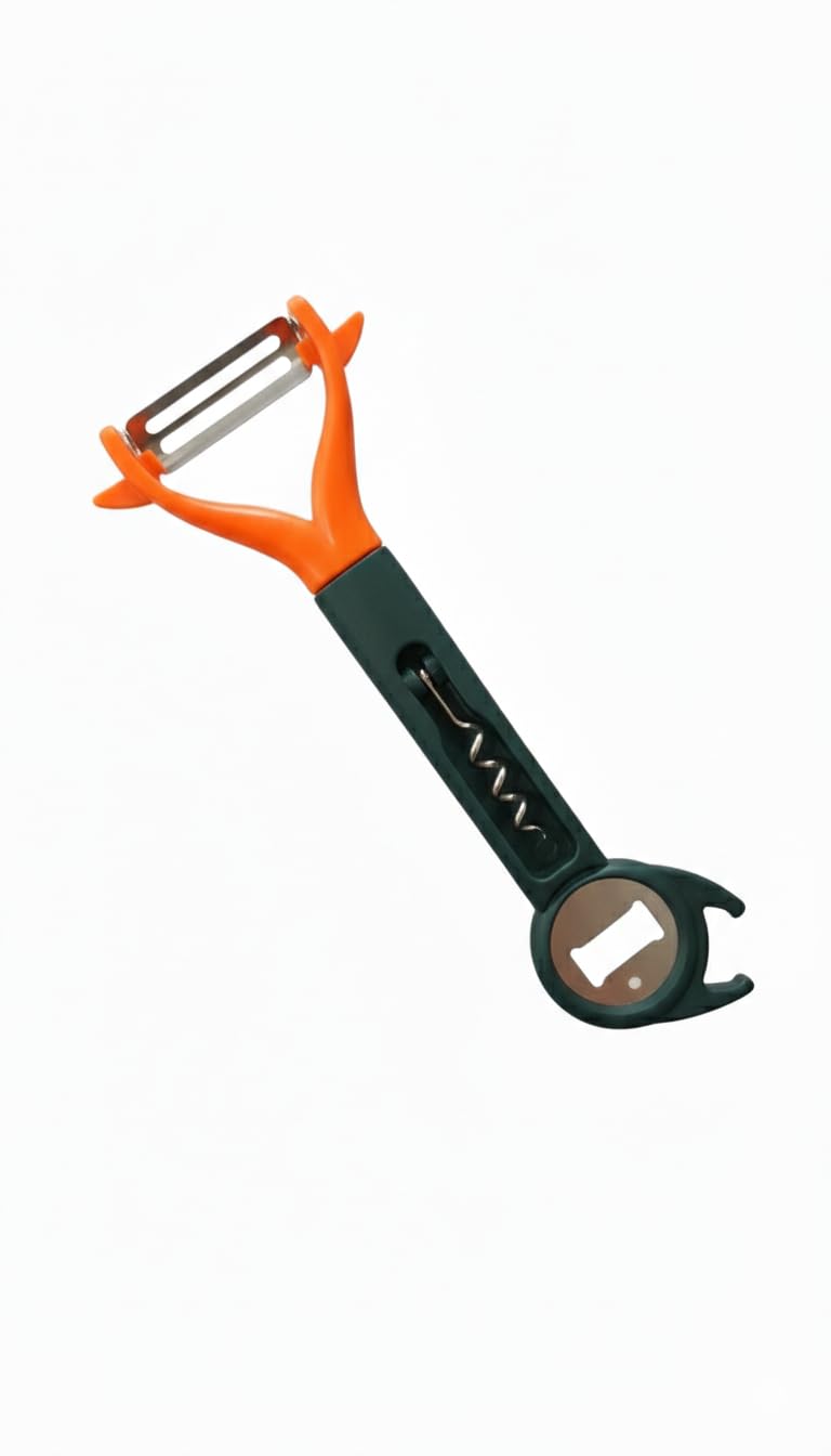 Vios Store 3'i 1 Arada Çok Fonksiyonlu Mutfak Seti - Paslanmaz Çelik Sebze Soyacak, Tirbuşon, Şişe Açacağı ve Konserve Yardımcısı - Pratik Ergonomik Tasarım