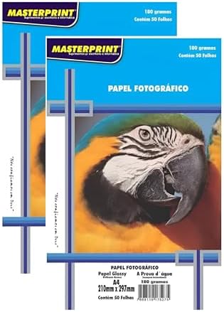 Masterprint Papel A4, Brilhante, Branco, 180g, 100 Folhas, Dimens...