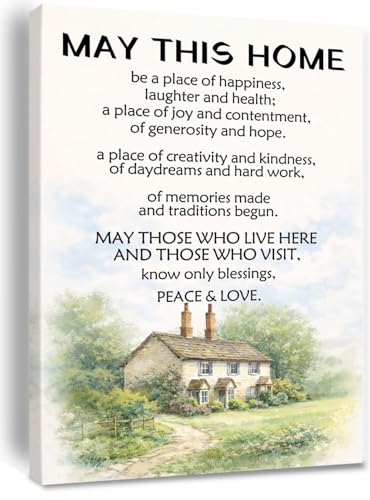 May This Home Be a Place of Happiness Canvas Wall Art House Blessing Decor Housewarming Gifts for New Home Framed 8 * 12 Inch