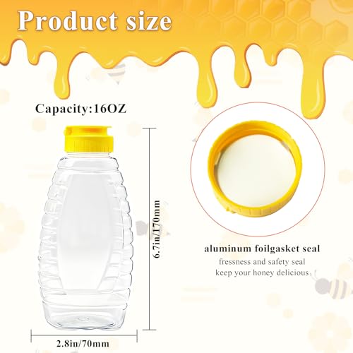 80 Pack 16oz Clear Food Grade Plastic Honey Bottles, Refillable Squeeze Honey Jars with Flip-Top Lids, Leakproof Honey Dispenser Containers for Storing and Dispensing - Image 4