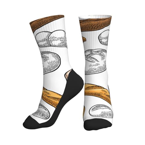 YWSOTRE Motif de Pain sur Fond Blanc,Chaussettes de Compression pour Adultes,Chaussettes mi-Mollet