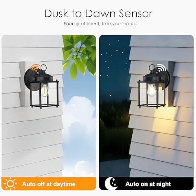 GRUENLICH Dusk to Dawn Outdoor Wall Lantern, Exterior Wall Sconce Light Fixture, Outside Porch Lighting with Clear Glass for House, Patio, Matte Black, 4 Pack