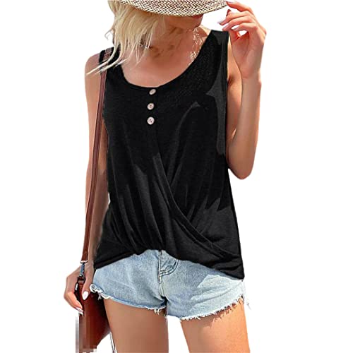 Débardeur sans manches femme noir XL avec col rond en jersey extensible