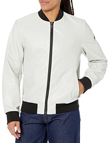DKNY Men's Faux Leather Varsity Bomber Jacket