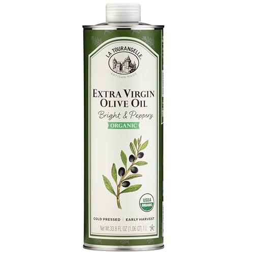 Image of La Tourangelle, Organic Extra Virgin Olive Oil, Cold-Pressed Early Harvest EVOO from Spain, Bright & Peppery, 33.8 fl oz (1 Liter) - Spanish with Polyphenols for Cooking, Drizzling, Marinades, and Dipping