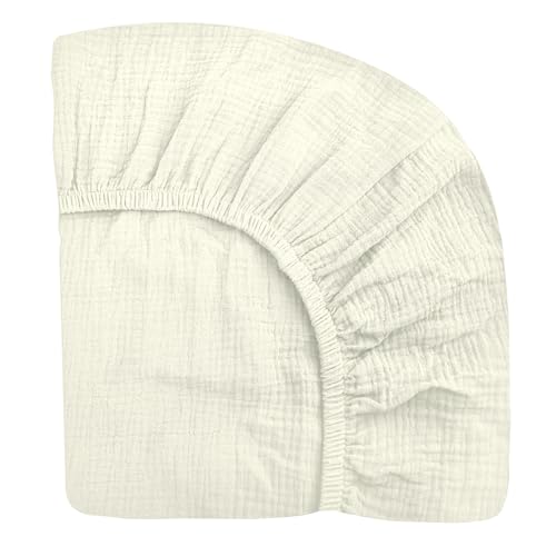 Image of Crib Sheets for Boys Girl, Fitted Baby Toddler Bed Sheets 28" x 52", Neutral Muslin Cotton Crib Mattress Bedding Soft and Breathable Comfort (Cream)